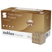 Gefaltetes Toilettenpapier aus Karton – zu 100 % recycelt. Saugfähig, soft und frisch.