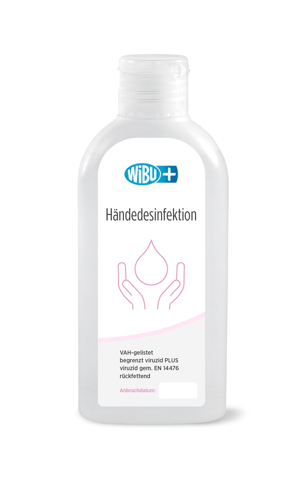 Alkoholhaltige Händedesinfektion zur hygienischen Desinfektion. Universell und überall einsetzbar.
␍ Bild 1