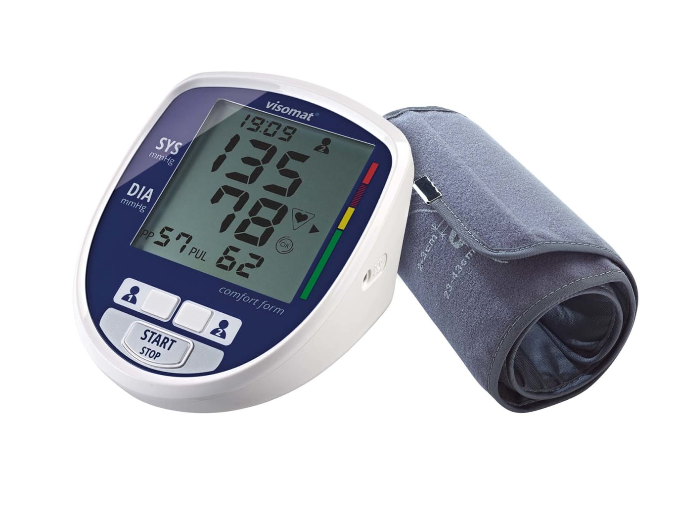 Automatisches Blutdruckmessgerät mit Herzrhythmusstörungserkennung, Ampelfunktion, und 30-Messwerte-Speicher. Bild 1