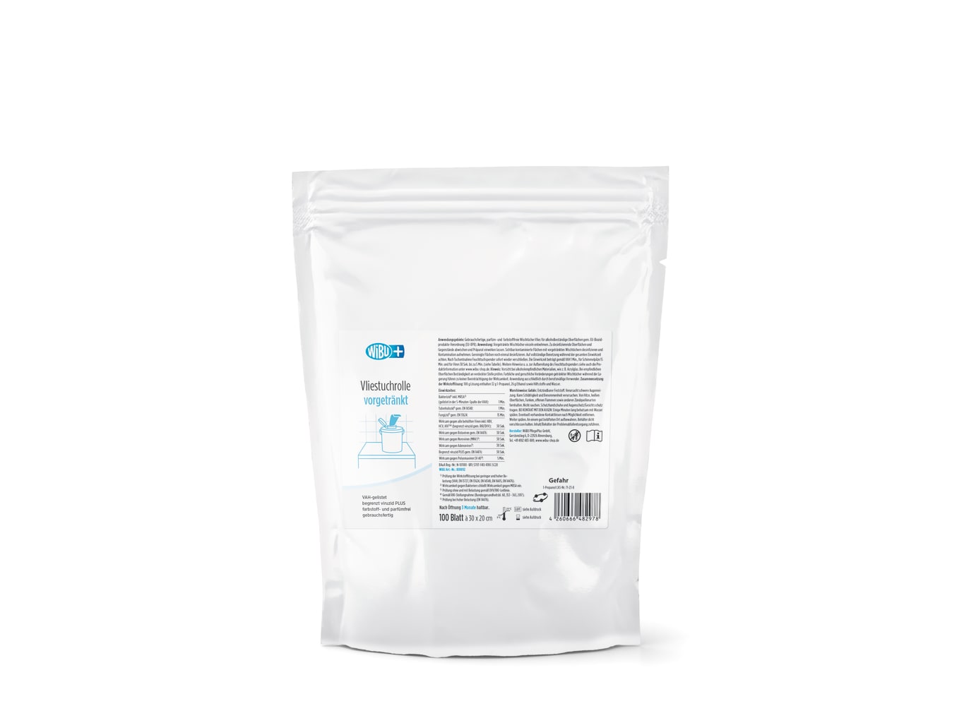 Alkoholische Wischtücher für die schnelle Desinfektion, gebrauchsfertig und VAH-gelistet, mit einer Standzeit von 3 Monaten. Bild 1