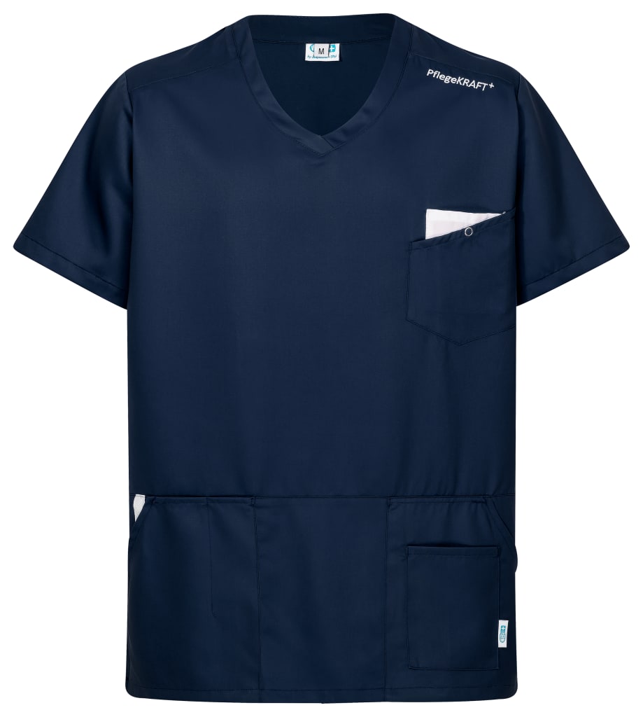 Kasack mit zwei Kängurutaschen, Brusttasche mit Gripper und Mobiltasche. Gummizug hinten für optimale Passform.
␍ Bild 1