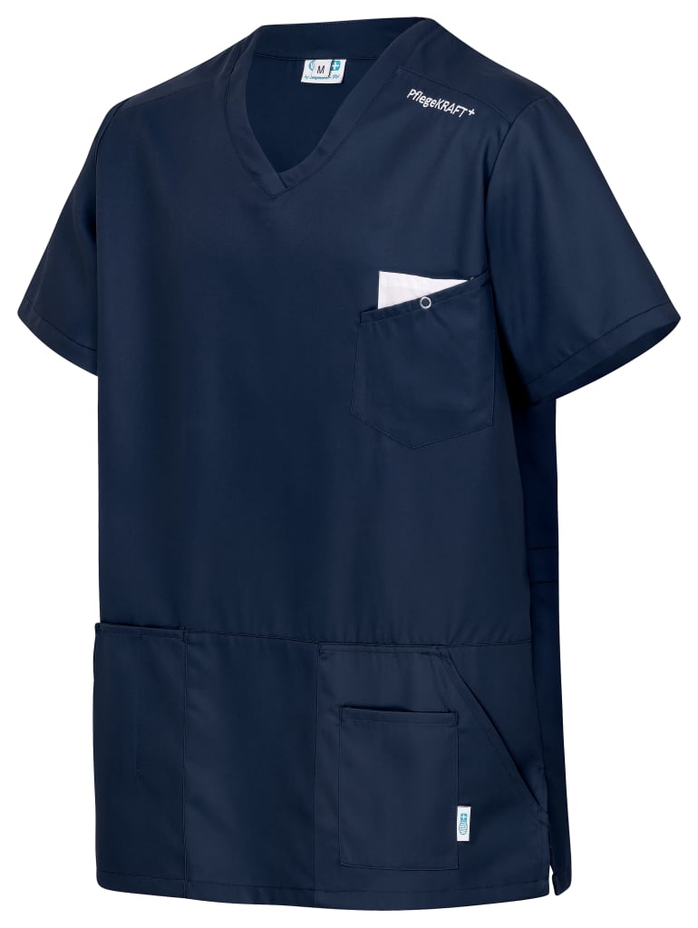 Kasack mit zwei Kängurutaschen, Brusttasche mit Gripper und Mobiltasche. Gummizug hinten für optimale Passform.
␍ Bild 2