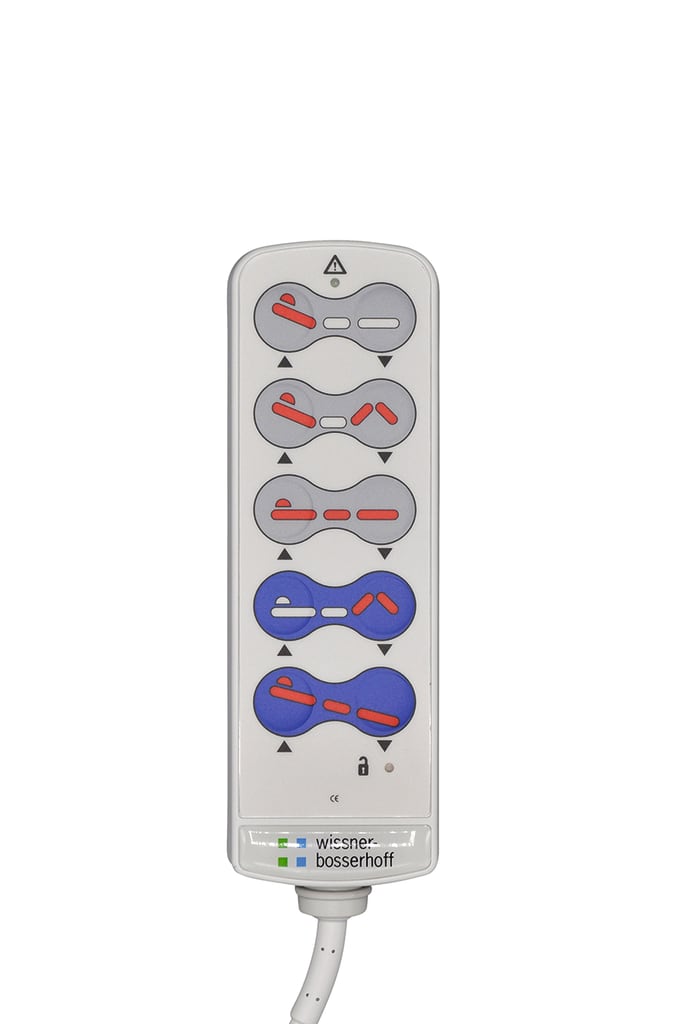 Der Handschalter für Pflegebett Wissner-Bosserhoff ist verwendbar für die Modelle Estetica, Vitalia V4051 und Vitalia V4053. Er hat 10 Tasten. Bild 1
