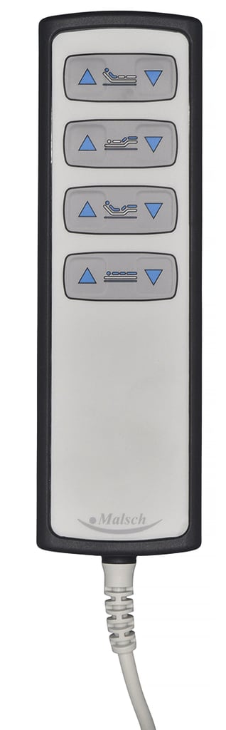 Der Handschalter für Pflegebett Malsch ist geeignet für die Modelle Ayleen 200, Ayleen 300 und Ayleen 400. Er hat 8 Tasten. Bild 1