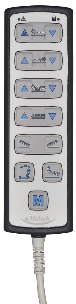 Der Handschalter für Pflegebett Malsch kann mit dem Modell Impulse 300 verwendet werden und hat 13 Tasten. Bild 1