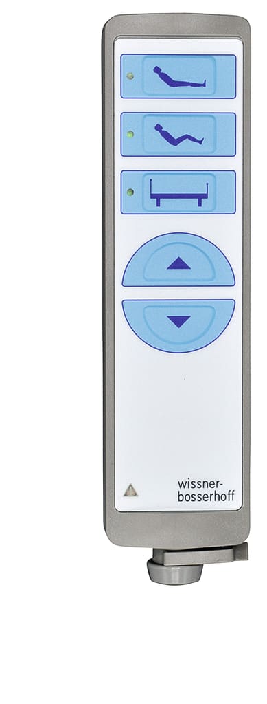Der Handschalter für Pflegebett Wissner-Bosserhoff hat 5 Tasten und ist nutzbar für die Modelle Movita, Vitalia Mobil und Vitalia V4040. Bild 1