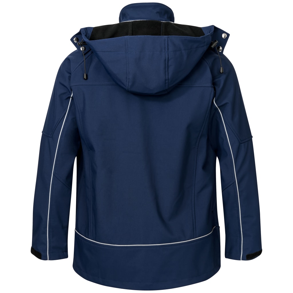 Modische Softshelljacke mit Kapuze, Stehkragen und Kontrastdetails – reflektierende Paspeln für Sichtbarkeit bei schlechtem Licht. Bild 3