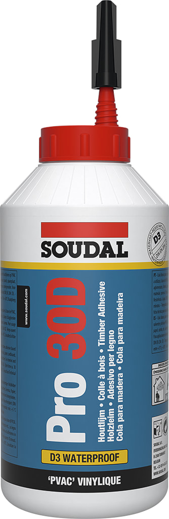 Wasserbeständiger Holzleim PRO 30D, Soudal, weiß Bild 1