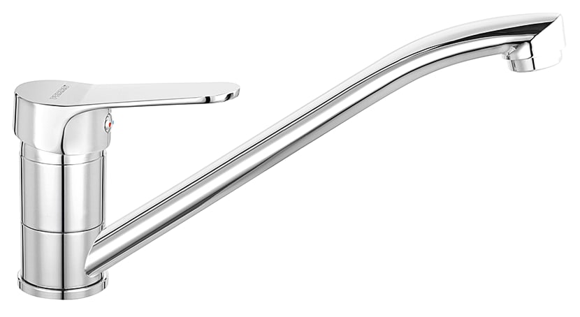 Der ISSO Spültischeinhebelmischer hat eine Höhe von 150 mm und eine Ausladung von 209 mm. Der Schlauch ist flexible.
␍ Bild 1