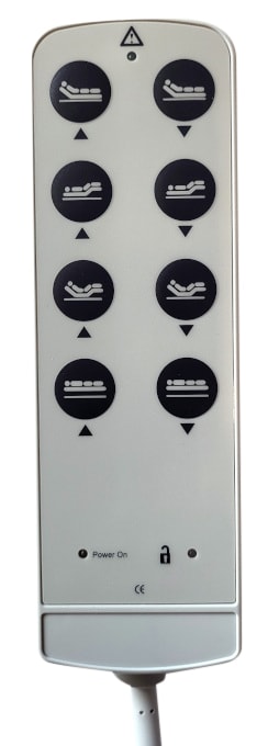 Der Handschalter für Pflegebett Casa Care passt zum Modell Comfort Plus. Der Anschluss ist rund und 13-polig und es gibt 8 Tasten. Bild 1