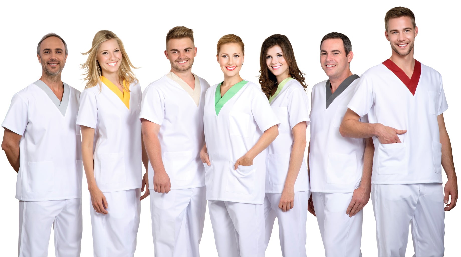 Kasack Oslo mit farbigem V-Ausschnitt, Kurzarm & 3 Taschen. Komfortabel & praktisch – ideal für den professionellen Pflegeeinsatz. Bild 1