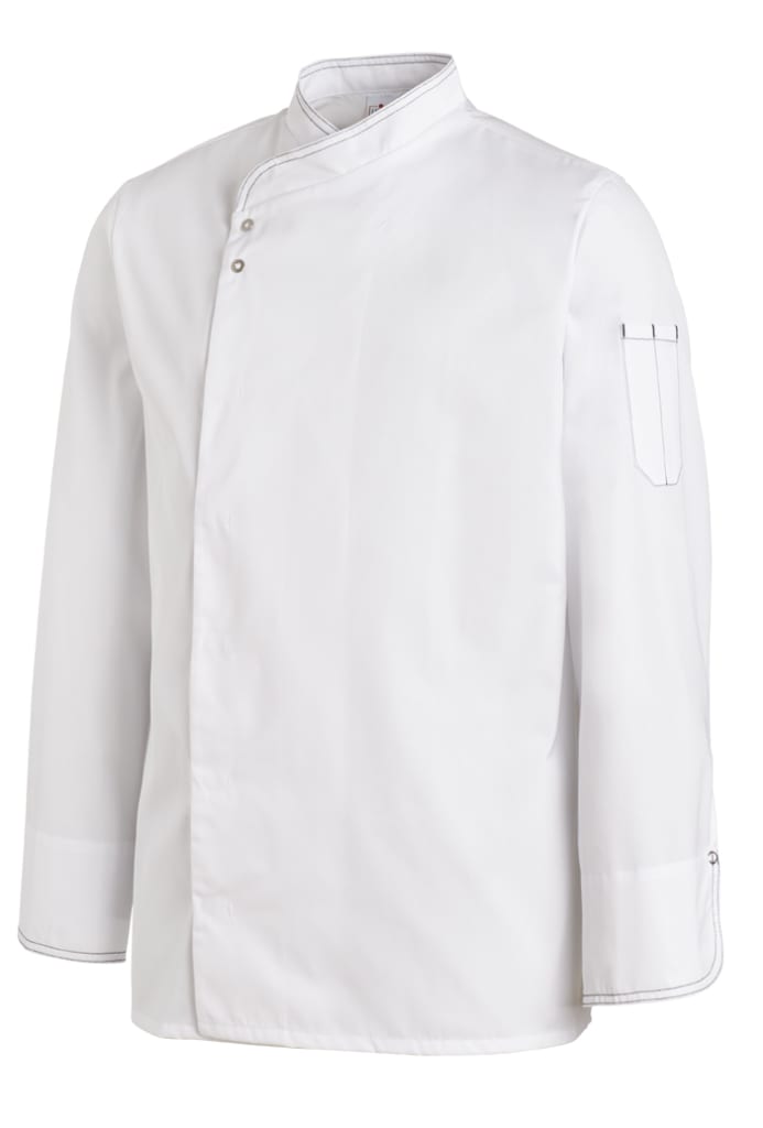 Kochjacke mit krempelbaren Ärmeln, Kontraststeppung & Ärmeltasche – aus Mischgewebe mit Druckknöpfen, funktional & stilvoll zugleich. Bild 1