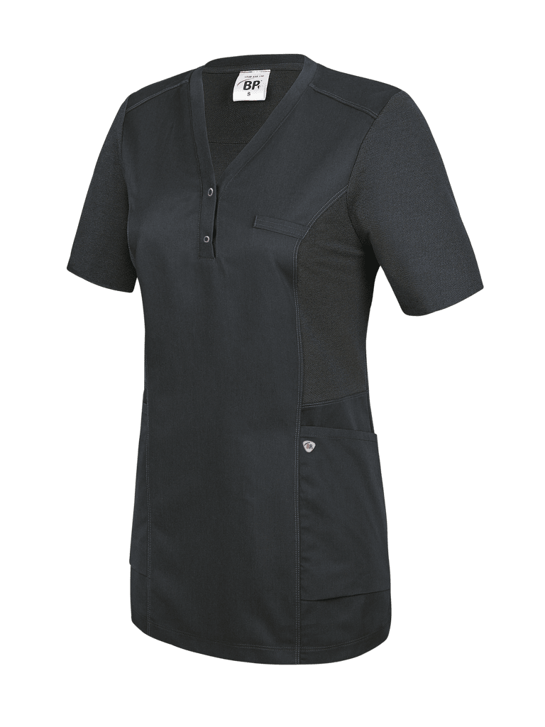 Komfortkasack mit V-Ausschnitt, Piquéeinsätzen & praktischen Taschen. Schlaufe für Namensschild & Druckknöpfe – funktional & stilvoll im Berufsalltag. Bild 1