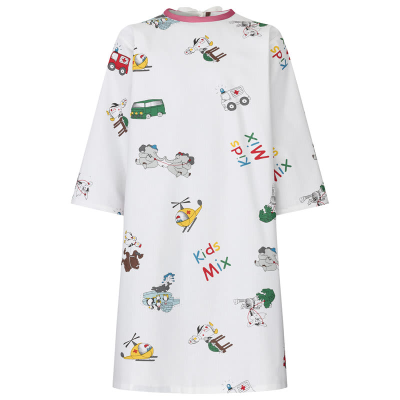 Kinderhemd aus Mischgewebe mit farbigen Rückenbändern – leicht anzuziehen, sicherer Sitz und freundliches Design für Klinik- und Praxisalltag. Bild 1