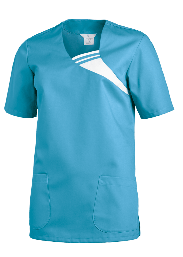 Schlupfkasack mit kontrastfarbigem Einsatz am Kragen und Seitenschlitzen, die Komfort und Bewegungsfreiheit im Arbeitsalltag bieten. Bild 1