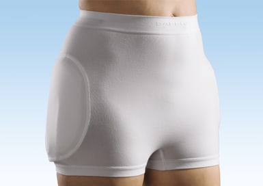 Angenehm zu tragende, diskrete Unisex-Baumwollhose mit fest eingenähten Protektoren.