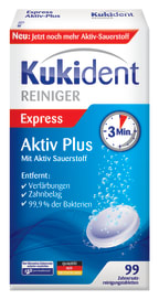 Kukident Aktiv Plus ermöglicht eine kraftvolle Tiefenreinigung, auch an Stellen, wo die Zahnbürste nicht hinkommt.