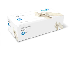 Unsterile Einmal-Handschuhe aus hochelastischem Naturlatex in angerauter Ausführung.