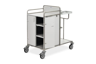 Bestehend aus Schrankteil mit 2 Türen und 3 Frischwäschefächern und 2-fach Wäschesammler mit Scharnierdeckel und optionalem Tretmechanismus. Hygienisch und stabil durch fugenlos verarbeiteten Edels…