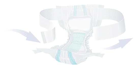 Atmungsaktive, anatomisch geformte Vorlagen mit regulierbarem Hüftbund für mittlere Inkontinenz.