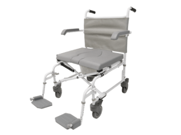 Der Drive Medical Dusch-Toilettenrollstuhl Duo Motion 24 XL ermöglicht mehr Mobilität und Eigenständigkeit. Armlehnen und Fußstützen hochklappbar, schwenk- und abnehmbar mit Fersenband24"