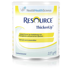 Resource® thicken up neutral ist ein leicht verdauliches, geschmacksneutrales Instant-Pulver zum Andicken von Flüssigkeiten und Speisen.