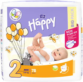 Babywindeln mit elastischen Seitenbündchen sowie wiederverschließbaren Klettverschlüssen.