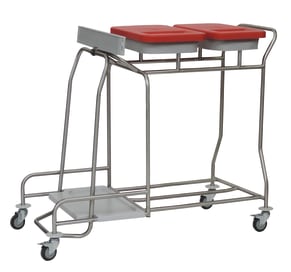 Kombination aus einem Edelstahl-Abfallsammler und einem Wäschesammler. Hinweis: Deckel nicht im Lieferumfang enthalten.