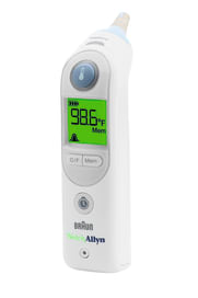 Infrarot Ohrthermometer mit kleiner Basiseinheit und moderner Messtechnologie für eine für den Patienten angenehme, präzise und zuverlässige Temperaturmessung.