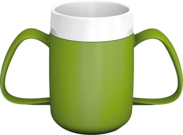 Trinkbecher mit 2 Henkeln mit Trink-Trick grün 815 Speziell entwickelter Becher für Personen mit Bewegungseinschränkungen der oberen Extremitäten.