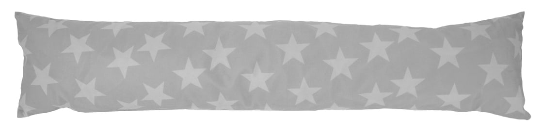 Schöner Zugluftstopper in grau mit weißen Sternen bedruckt.