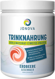 JONOVA Trinknahrung, Erdbeere, 750 g Dose Trinknahrung für die spezielle Ernährung von untergewichtigen beziehungsweise unterernährten Senioren.