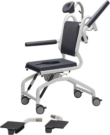 Leichter Duschstuhl mit komfortablem Sitzpolster - warm, weich und rutschfest. Mit Hygieneausschnitt, individueller Höhenverstellung und hoher Belastbarkeit.