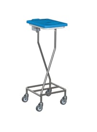 Fugenlos verschweißtes Edelstahl-Rahmengestell mit vier Lenkrollen (Ø 75 mm, Präzisionskugellager).