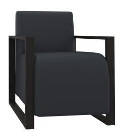 Sessel mit Kunstleder und Buchenholzrahmen.