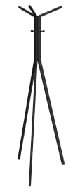 Dreibein-Garderobenständer mit Haken aus Metall.