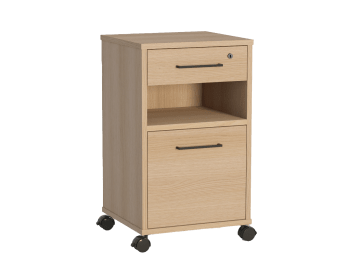 2er Set Nachtschränke, rollbar mit abschließbarem Schubkasten, offenem Fach und großem Schubkasten.