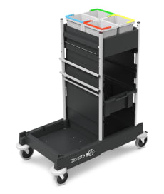 Reinigungswagen mit Abfalleinheit, TopBox, Ablagen und Zubehör