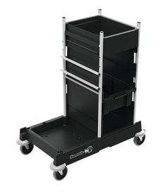 Reinigungswagen mit 2 x 120 L Abfalleinheiten, TopBox, Ablageboxen und Zubehör
