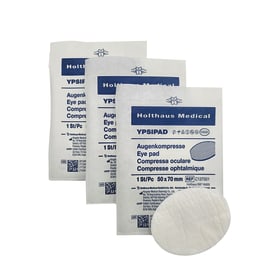 Einzeln steril eingesiegelte Augenkompressen.