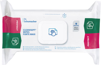 Alkoholfreie, gebrauchsfertige Desinfektionstücher zur schnellen Desinfektion und Reinigung von Medizinprodukten und medizinischem Inventar.