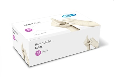 Unsterile Einmal-Handschuhe aus hochelastischem Naturlatex in angerauter Ausführung