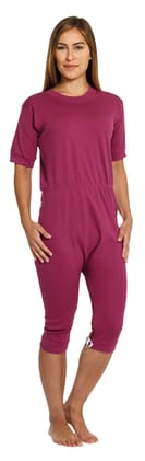 Pflegeoverall (Unisex) kurz, Bild 1 Kurzarm Pflegeoverall, unisex mit 3/4 Beinen und RV auf dem Rücken und im Schritt, RV am Bein teilbar, Sicherung am Beinverschluss. Waschbar bis 60°C. Bild 1