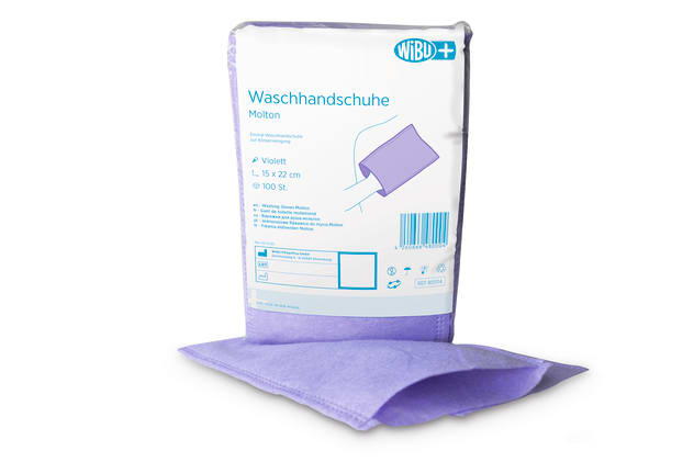 WiBUplus Waschhandschuhe Molton violett: Hochwertiger Einmal-Waschhandschuh zur Körperreinigung. Bild 1