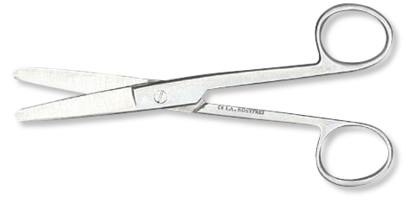 Chirurgische Schere aus hochwertigem Stahl in Standardqualität, gerade, Enden stumpf/stumpf, Länge 14,5 cm. Bild 1