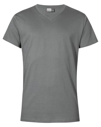 Hochwertiges Kurzarm-T-Shirt mit V-Ausschnitt, Doppelnahtverarbeitung, Nackenband und Schlauchware für optimalen Komfort und Langlebigkeit. Bild 1