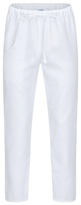 Arbeitshose für Pflegepersonal mit 2 Taschen, rundum Gummi, Köperband zum Binden und Hosenbeine gesäumt. Die Hose ist waschbar bis 95°C. Bild 1