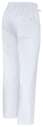 Arbeitshose für Pflegepersonal mit 2 Taschen, rundum Gummi, Köperband zum Binden und Hosenbeine gesäumt. Die Hose ist waschbar bis 95°C. Bild 2