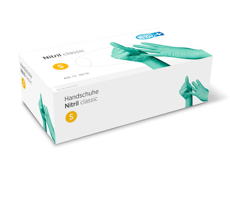 WiBUplus Nitril-Handschuhe classic grün (150er-Pack): Einmal-Handschuhe aus Nitril, unsteril und puderfrei.
␍ Bild 1