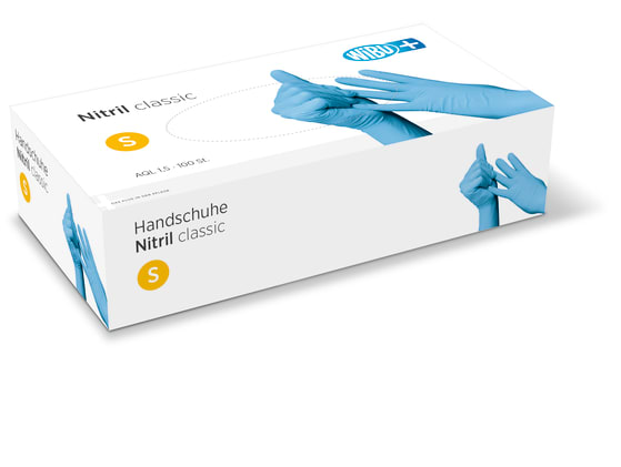 WiBUplus Nitril-Handschuhe classic blau (100er-Pack): Einmal-Handschuhe aus Nitril, unsteril und puderfrei. Bild 1